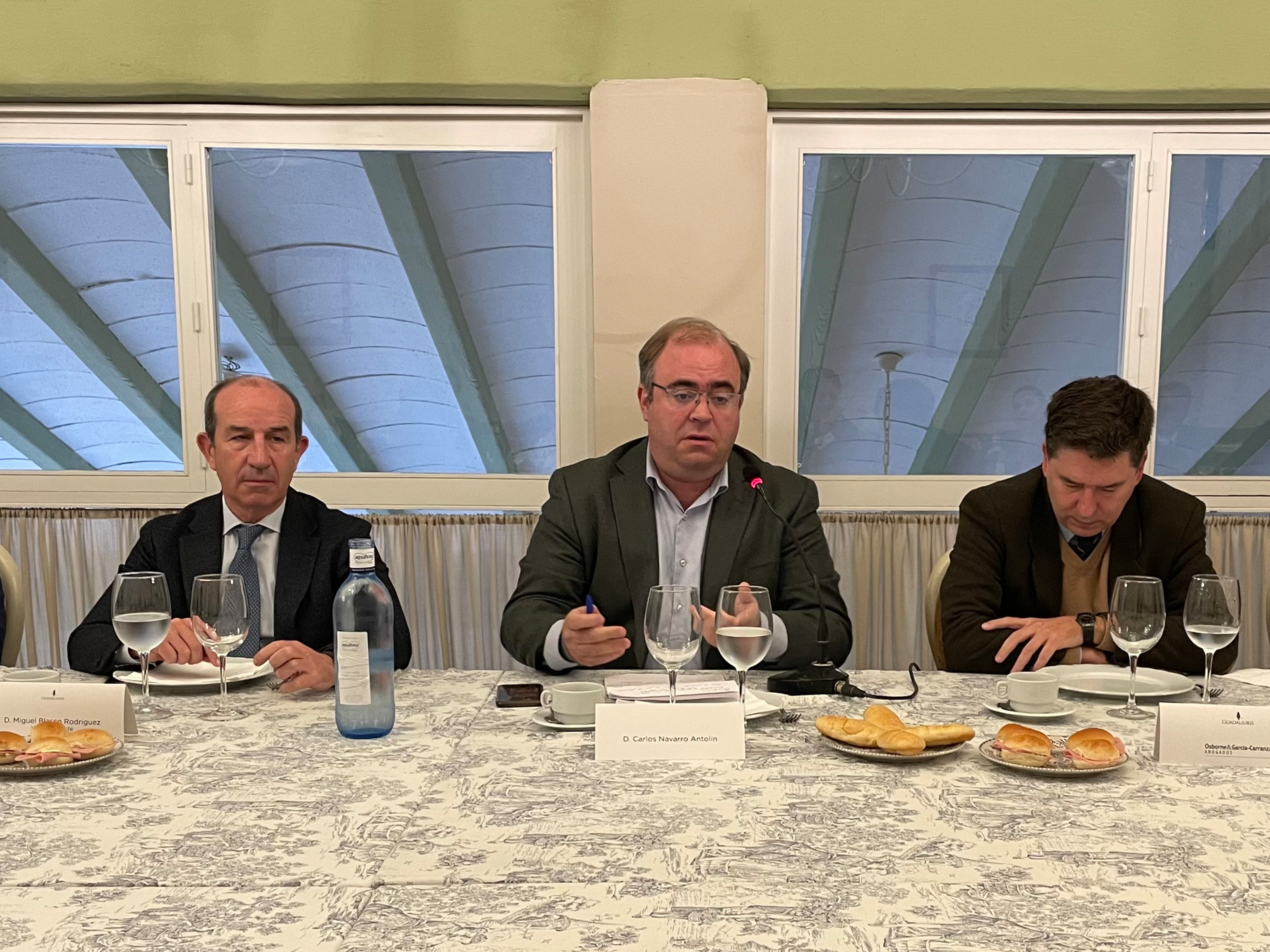 El subdirector de Diario de Sevilla Carlos Navarro Antolín, ha sido el invitado de un desayuno-coloquio que Guadaliuris ha organizado para sus socios en el Real Club Tenis Betis.